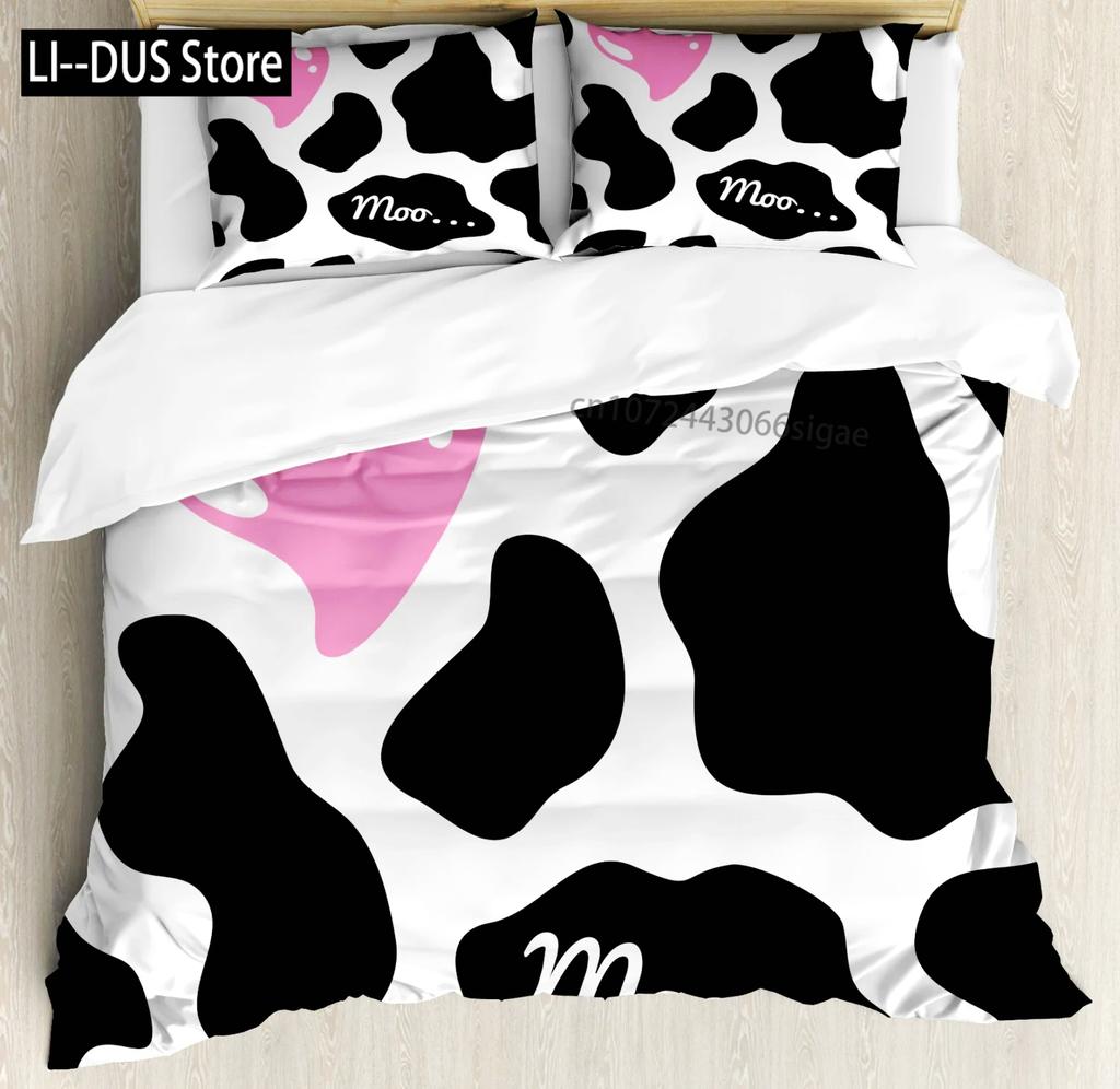 Comforter Cute Milk Cow Print Twin King Queen Microfiber Cartoon Cattle Bedding Set Farmhouse Animal Theme Comforter