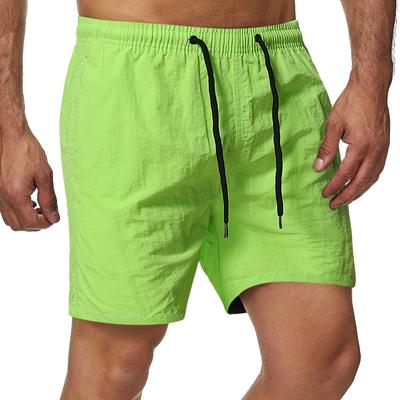 Men's Solid Color Quick Dry Swim Trunks Elastic Waist Drawstring Board Shorts