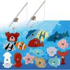 Wooden Fishing Toy Set for Kids 3 Years and Up with 2 Fishing Rods and 16 Fish Educational Magnetic Game