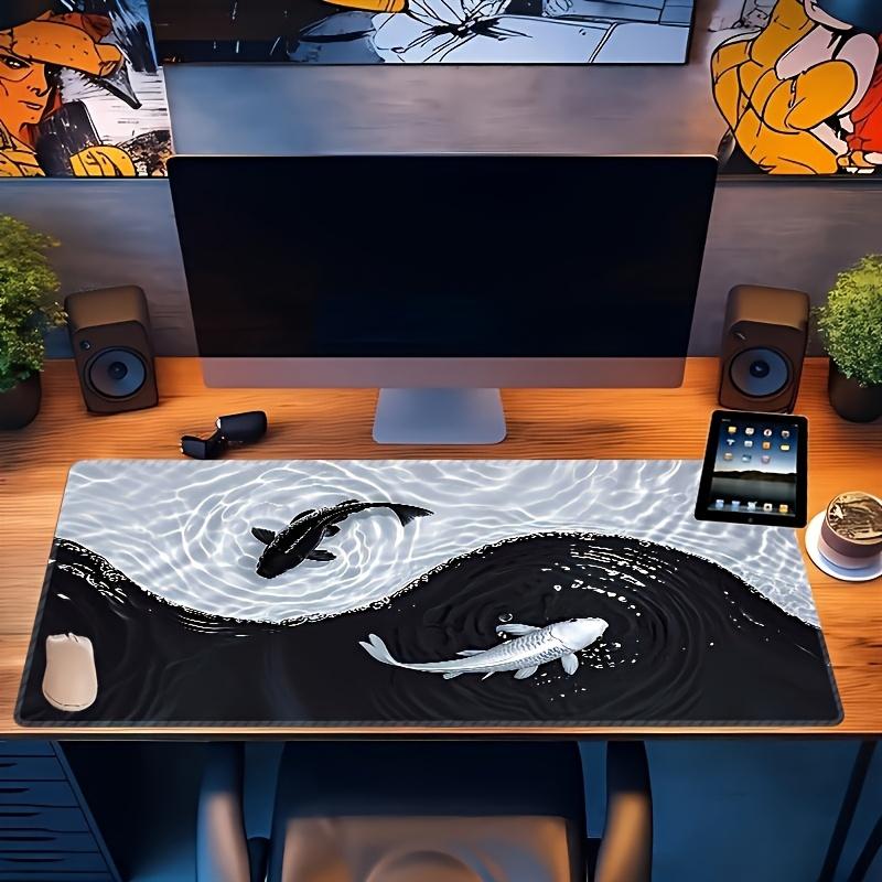 VIKAMA Tai Chi Koi Pattern Gaming Mouse Pad Non-Slip Desktop Mat Waterproof Rectangular Desk Pad Dual-Use for Office and Gaming