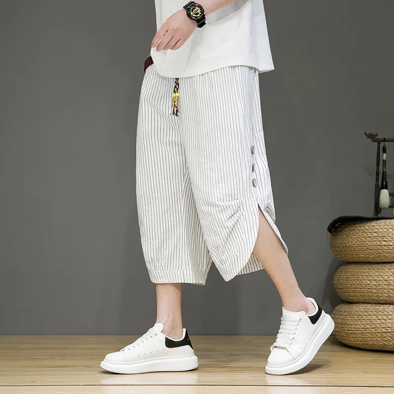 

Мужские летние тонкие полосатые повседневные брюки большого размера, свободные широкие брюки 7 Points Harlan XS белый