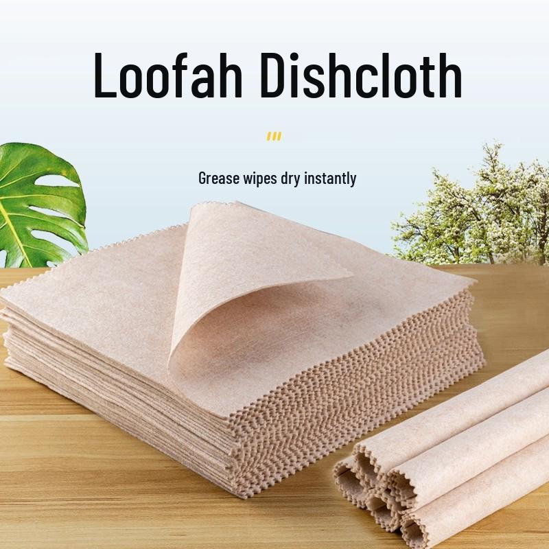 Loofah Dishcloth: Absorbs Oil, Easy-Clean, Thickened Loofah Sponge, Dishwashing Cloth, Scouring Pad, Plant Fiber