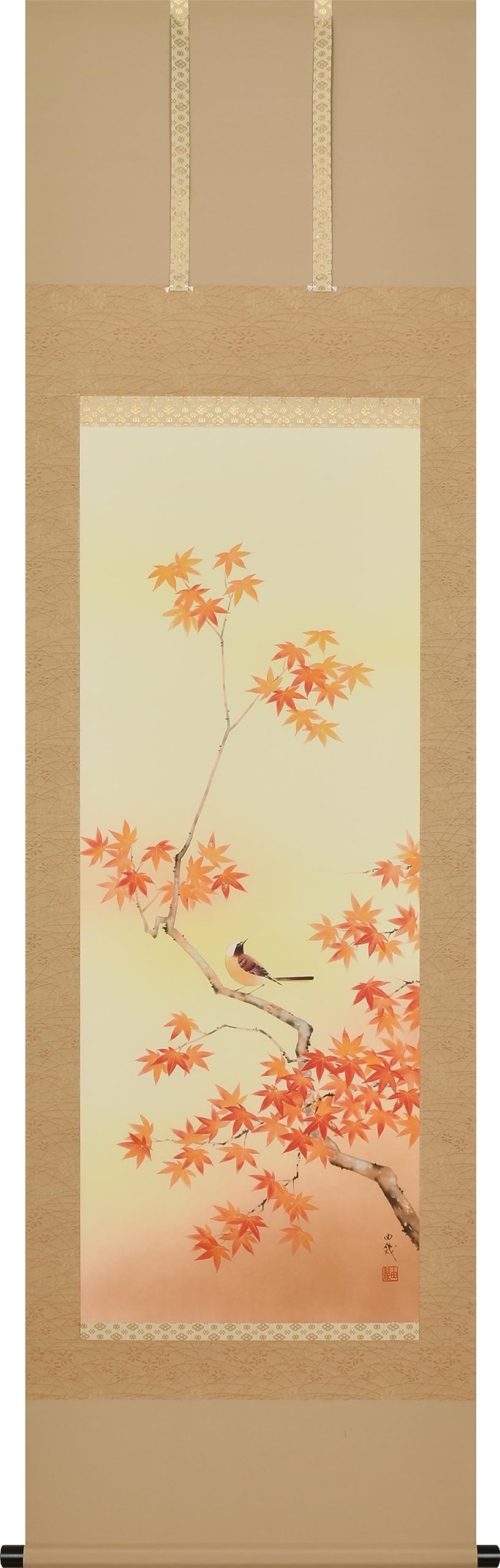 

Кайтакудо Искусство Подвесной Свиток Осенние Листья и Маленькие Птички длинный x Свиток (Коробка Павловнии) (190см 54,5см шириной)