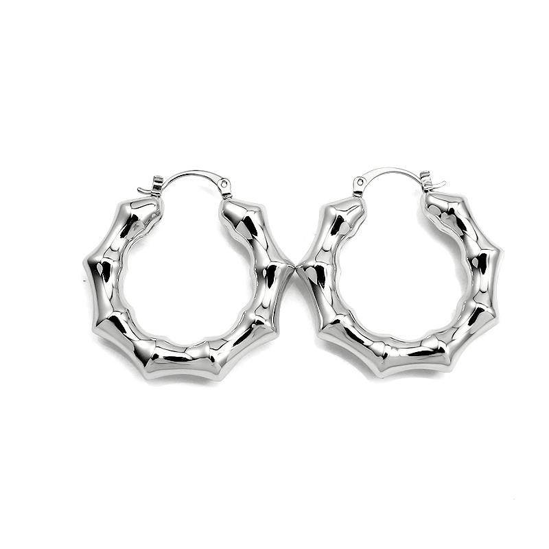 Christmas Gift Stainless Steel 18K Real PVD Gold Plating Bamboo CC Shape Hoop Earrings Waterproof Jewelry for Woman