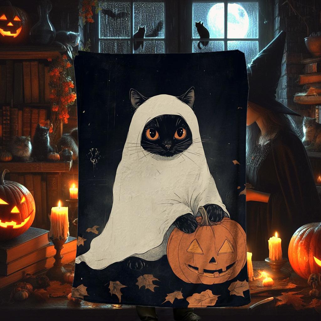 Halloween Ghost Theme digital-printed polyester Bedroom velvet flannel cover blanket Fleece soft sofa cover blankets for beds