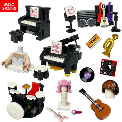 Mattoncini MOC Suona Corno Spartito Musicale Cantante Sassofono Basso Figura Strumenti Musicali Blocchi da Costruzione Educativi Giocattoli per Bambini Ragazze