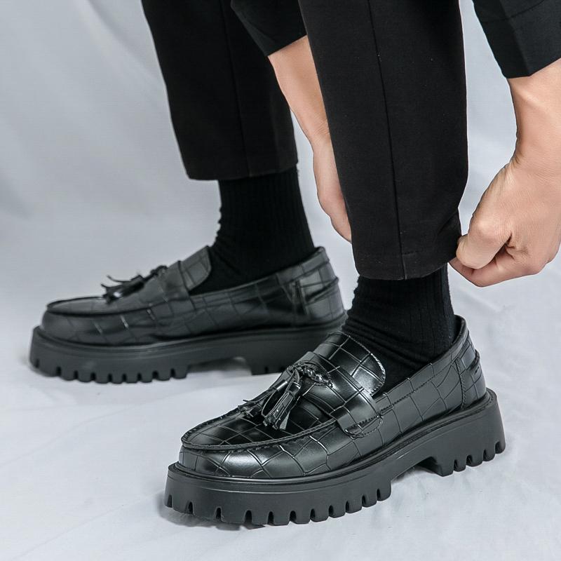 Men Loafers Black Platform Elevator Leather Shoes Thick Sole Formal Business Wedding Dress Prom Lightweight Shoes Large Size