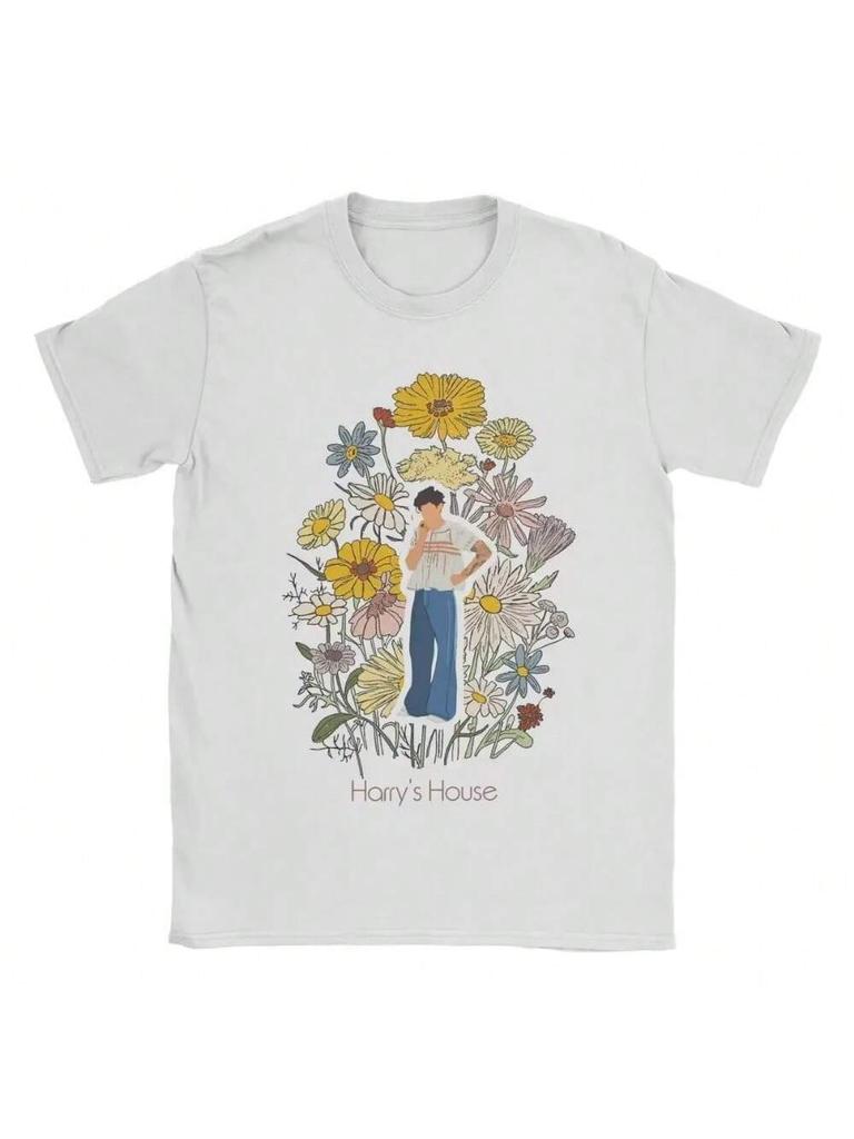Short Sleeve Clothes Summer Men Pure Cotton Vintage T-Shirt O Neck Tee Shirt Harrys Style Fruit Man With Flowers T Shirt 2024
