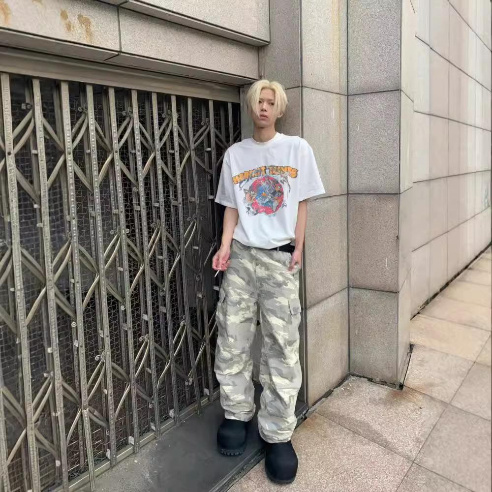 Korean Washed Camouflage Paratrooper Wide-Leg Overalls