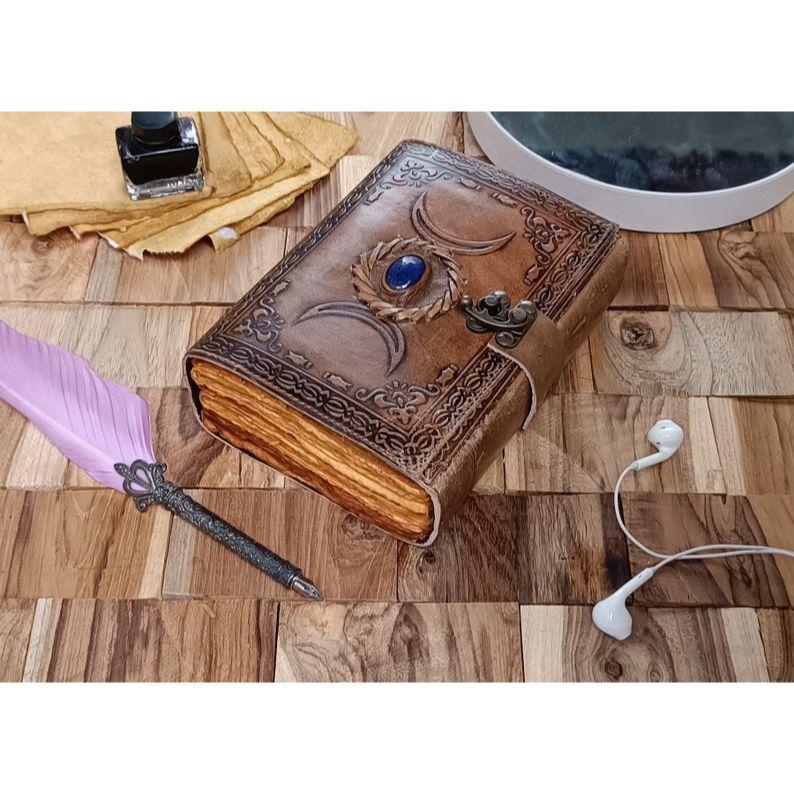 Triple Moon Lapis Leather Journal: Antique Spell Book Grimoire