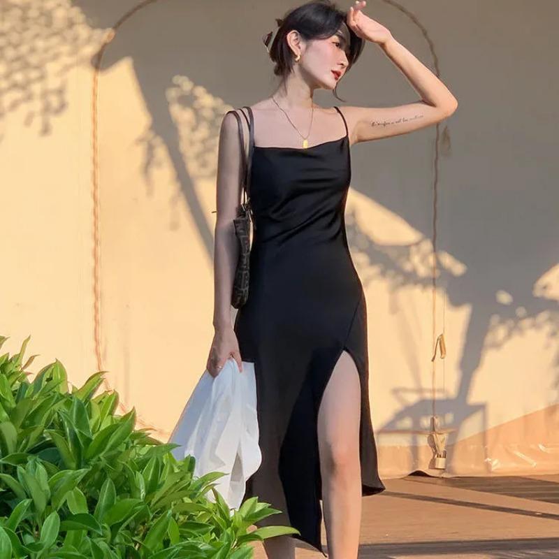 Womens Cowl Neck Spaghetti Strap Split Midi Dress S белый