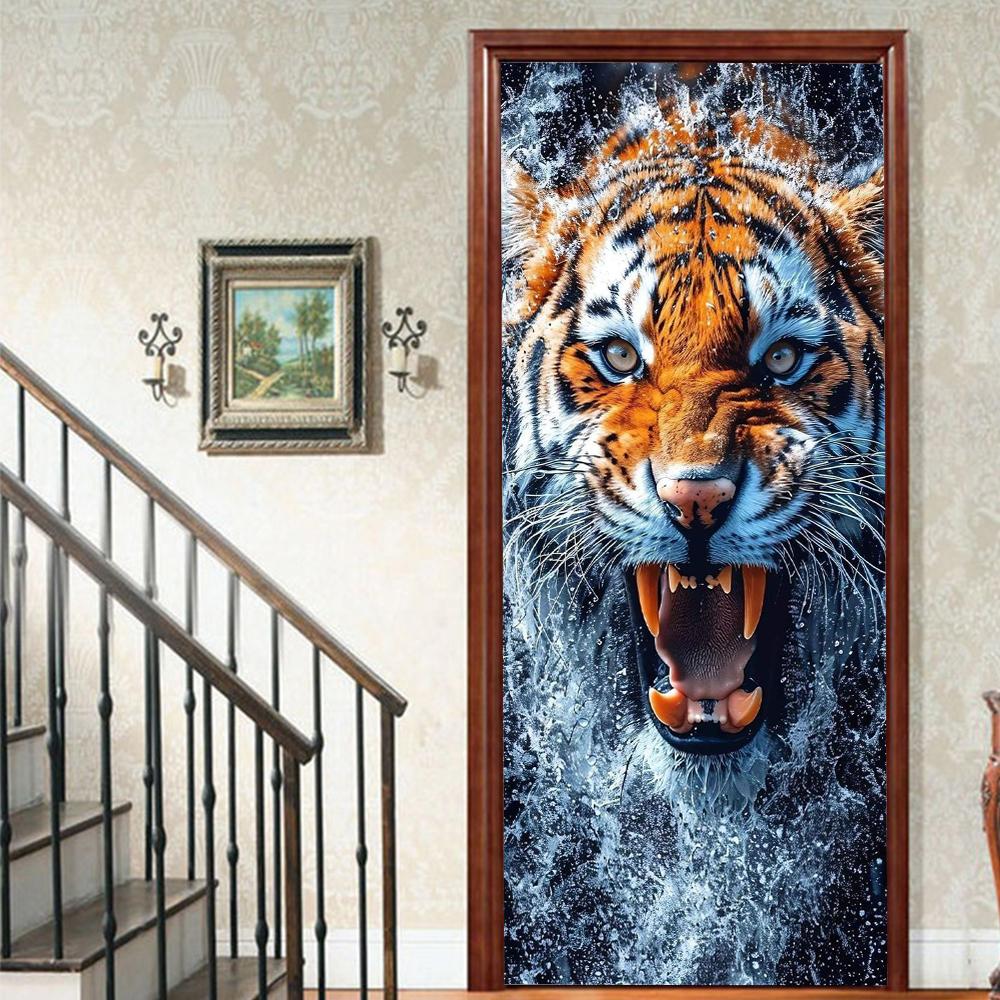 

1 шт. тигр Веранда Вінілова наклейка на двері для спальні Домашній декор Самоклеюча Знімна наклейка на стіну Ремонт дверей Водонепроникний плакат 90x200cm