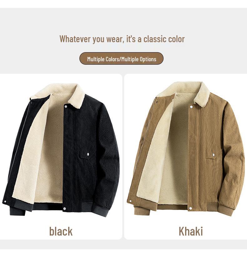 Men's Retro Velvet-Lined Corduroy Jacket - Winter Casual Lapel Coat
