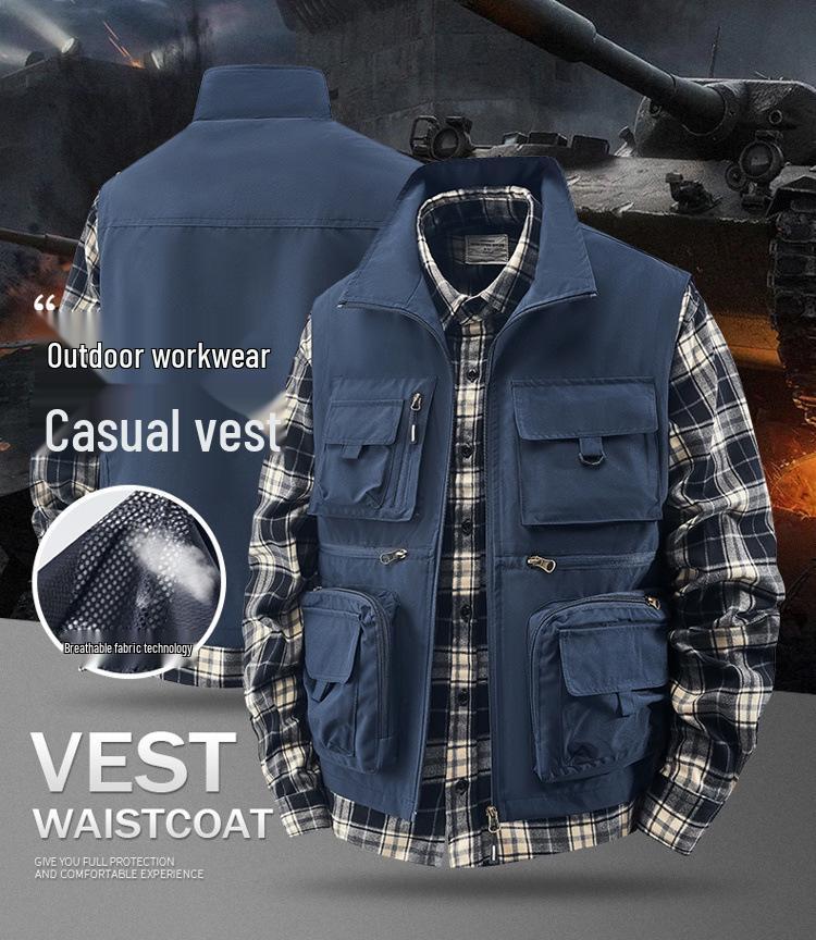 Men's Outdoor Workwear Multi-Pocket Vest - Thin, Sleeveless Fishing & Photography Jacket