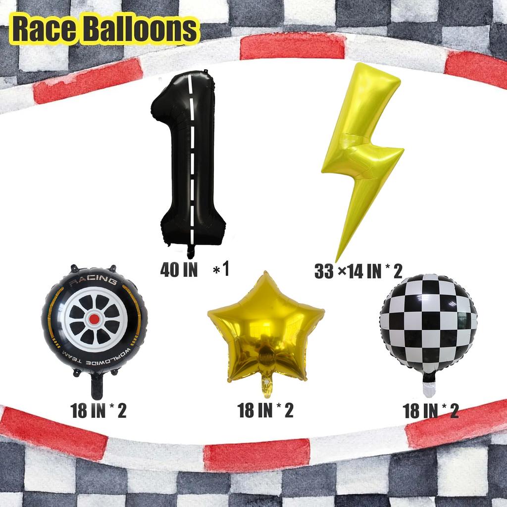 Rennsport-Thema 40 Zoll Schwarz-Weiß Digitaler Blitz Aluminiumfolienballon-Set Kindergeburtstagsfeier Szenendekoration
