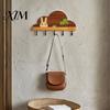 Wall Hooks for Leashes Solid Wood Key Holder with 5 Hooks, Decorative Mounted Adhesive Rack, Space Saving Organizer Entryway Kitchen And Office