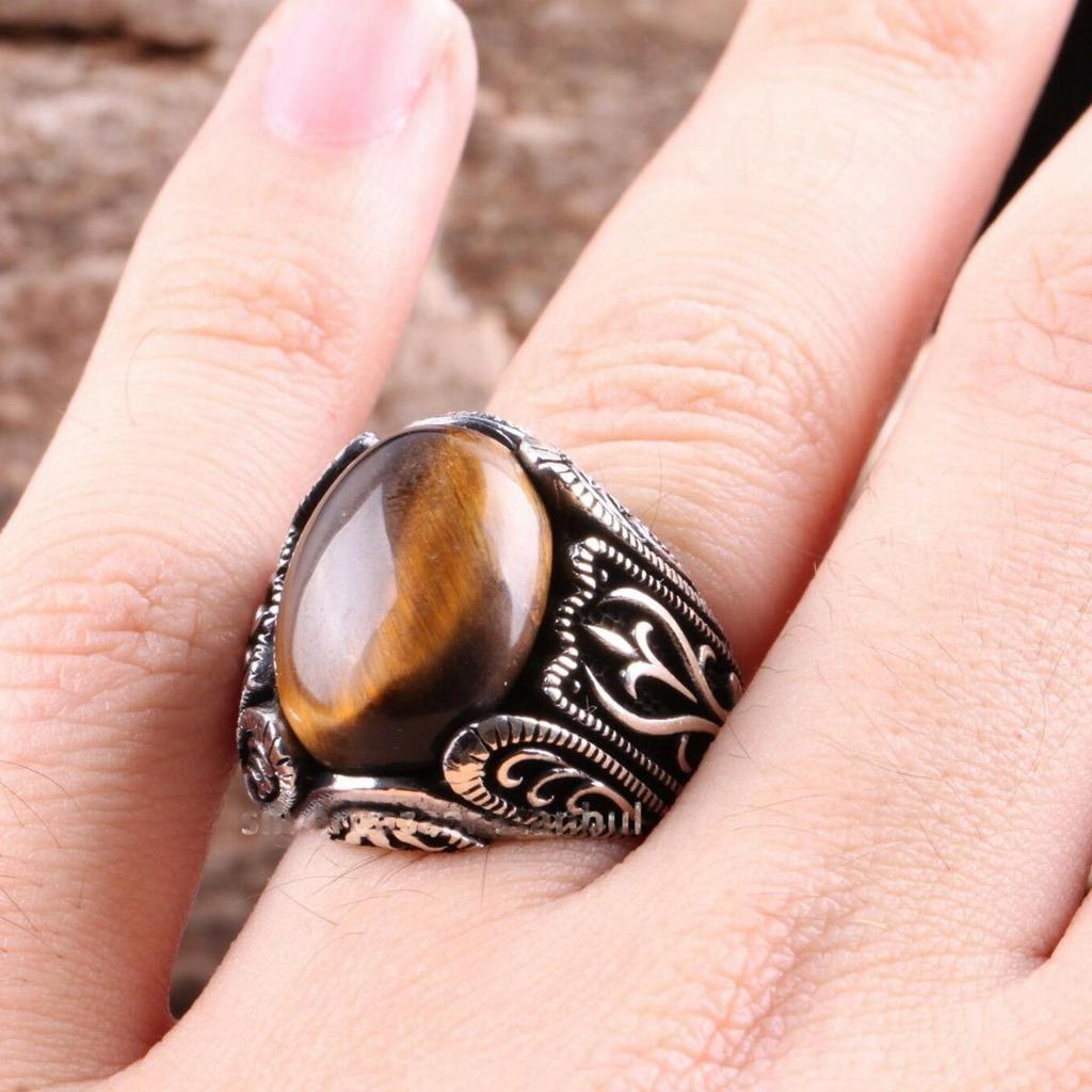 2026 New Alloy Ring Fashion Oval Turtle Face Tiger's Eye Stone Men's Simple Men's Ring Ring