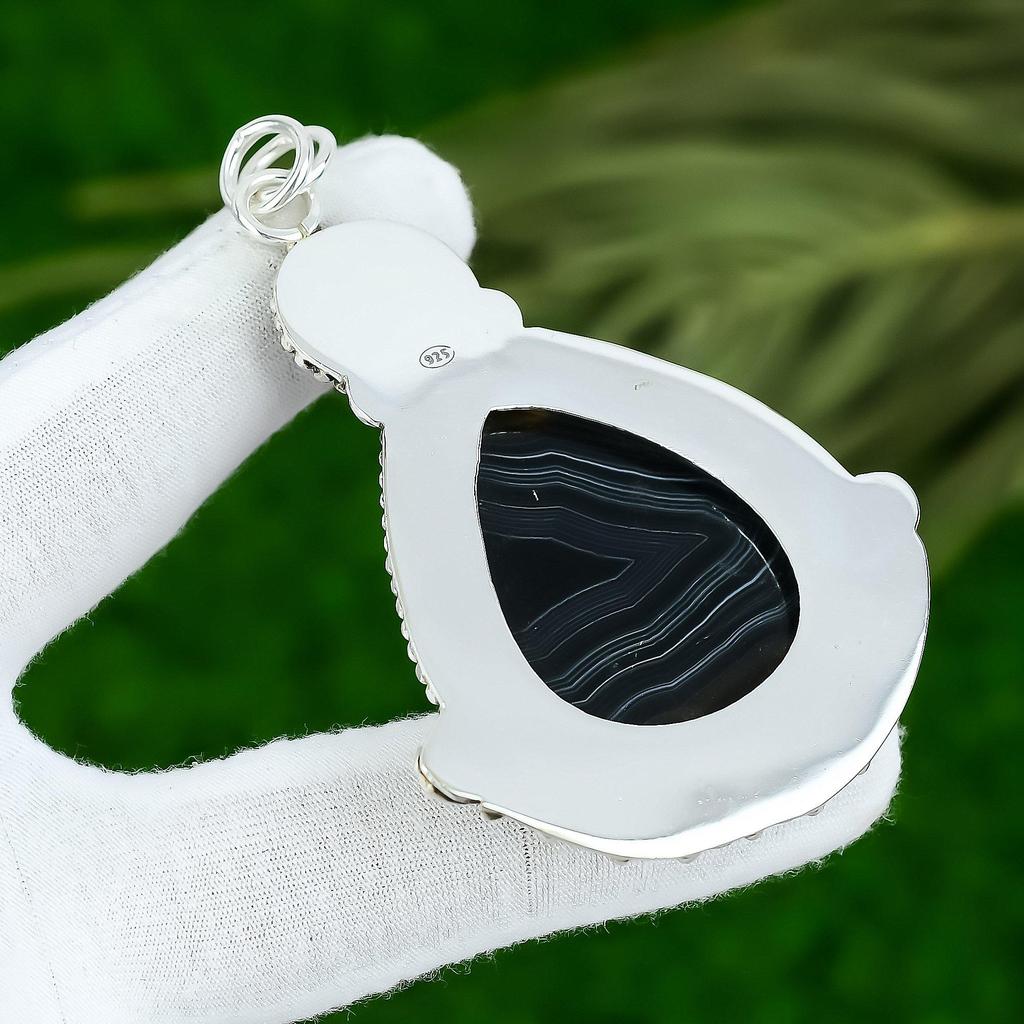 Pear Natural Sardonyx Art Deco Mother Bezel Artisan Trendy Pendant 925 Silver