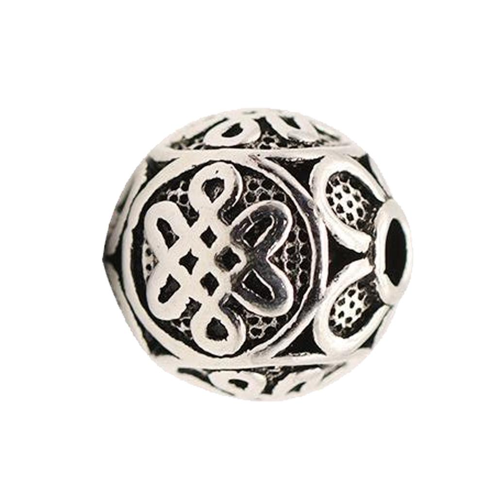 

Silver Chinese Knot Bracelet Bead Stylish Engraved Decorative Replacement DIY Flower Pattern Beads Findings Accessories