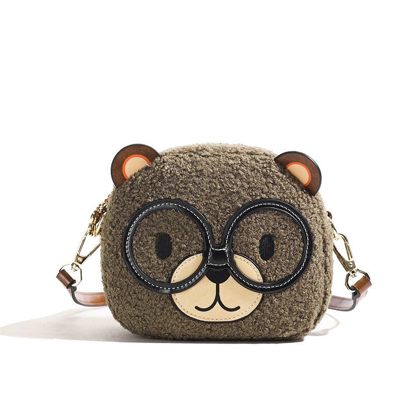 Korean Retro Cute Bear Crossbody Bag Women Brown Plush Small Capacity Mini Shoulder Bag Ladies Cartoon Round Versatile Purse New