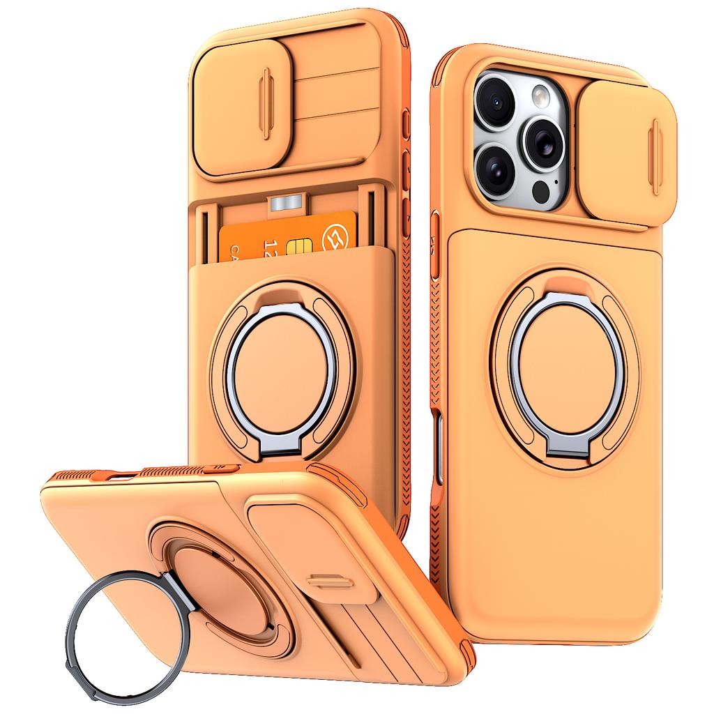 Case For iPhone 17 16 12 13 14 15 Pro Max Plus 16e 17e Cover Slide Lens Protective With Card Magnetic Ring Holder Armor Fundas