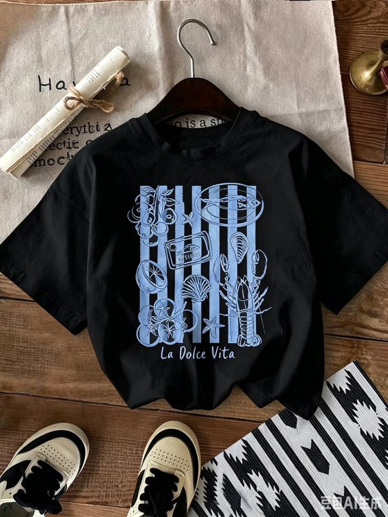 Glissea La Dolce Vita Graphic Tshirt Aesthetic Sweet Life Unisex Tshirt Suitable For Foodies Seafood Lovers Coastal Vacation