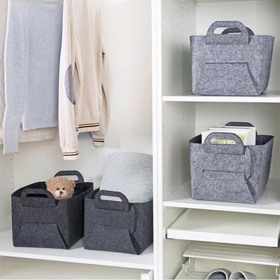 Felt Storage Basket Grey Medium Size Foldable Handles Laundry Room Sundries Organizer Clothing Storage Sundries Organizer