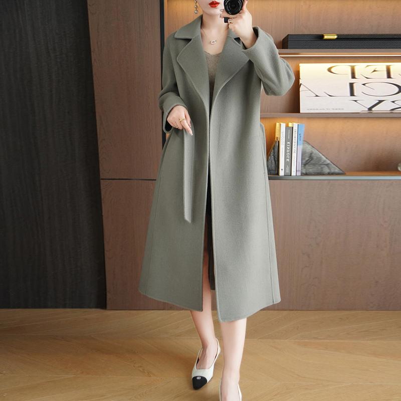 Dámský kabát ze 100% vlny MODERNÍ NOVINKA SAGA Podzimní vlněný dlouhý kabát Ručně vyrobený hráškový kabát Zimní teplá vlněná dlouhá bunda