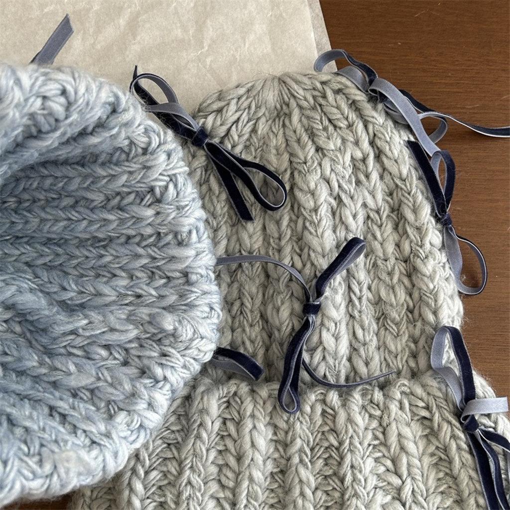 Delicate Velvet Bowknot Beanie Adult Elastic Hat Winter Warmer Knitted Hat Cold Winter Presents for Students Teenagers