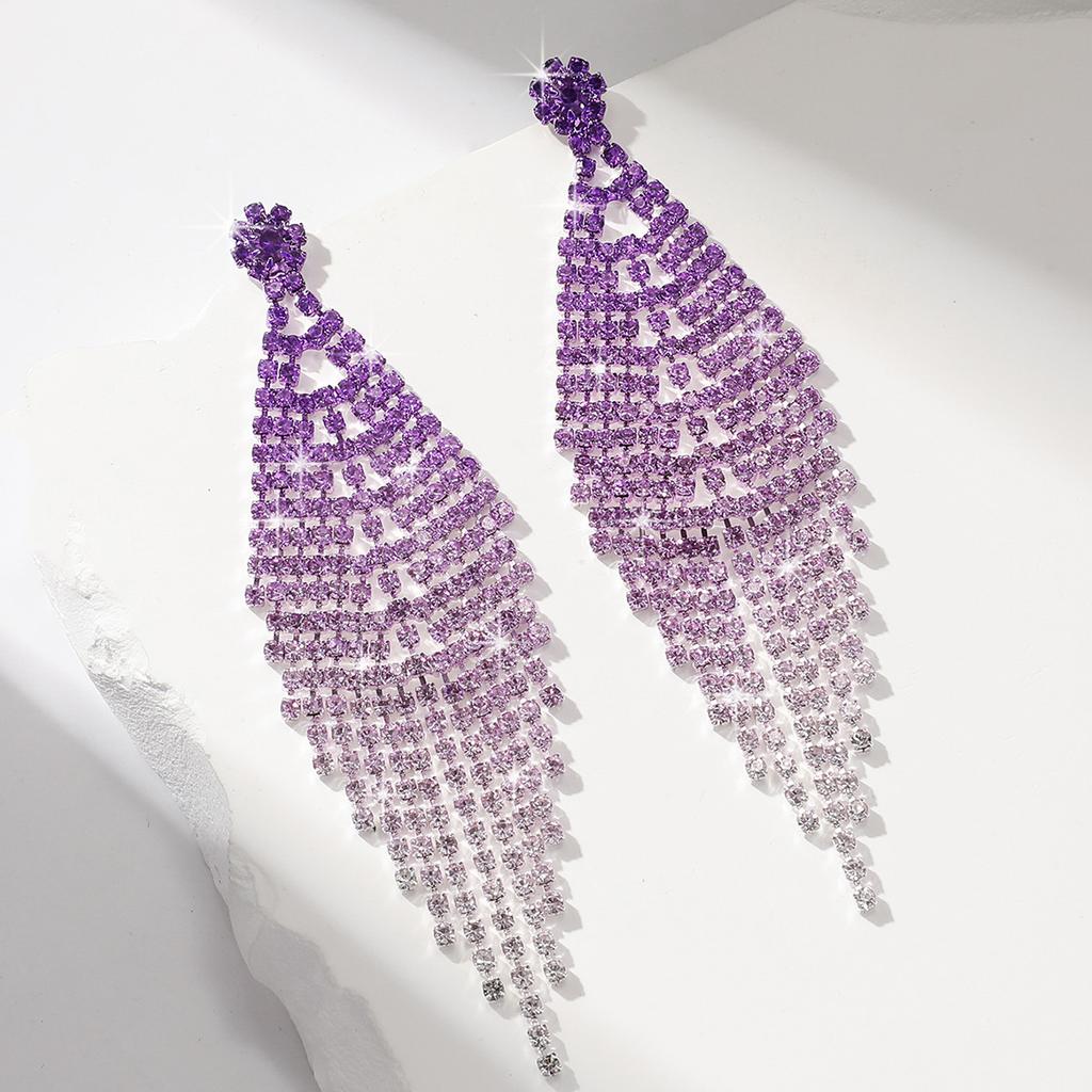 Ladies Light Luxury Rhombus Long Tassel Shines Crystal Ear Drop