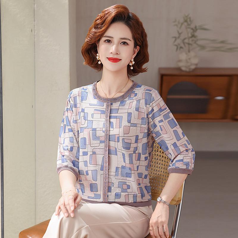 

Mother s Spring Wear: Round Neck Summer T-shirt for Elderly Women XL (Recommended up to 110 lbs)