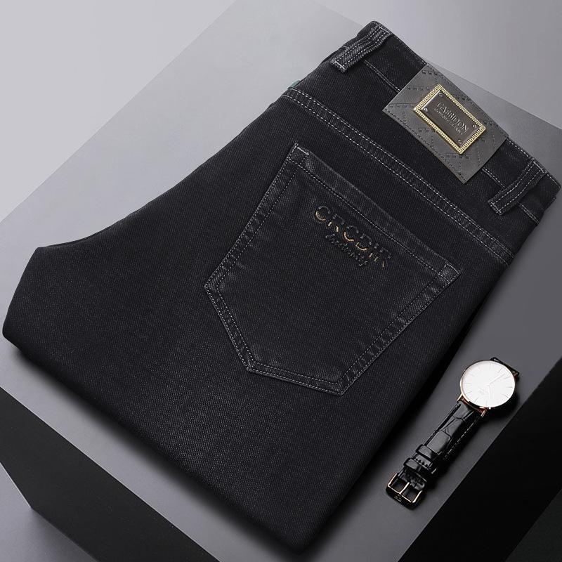Winter Thick High-Quality Jeans Men'S Straight Leg Cotton Elastic Brushed Bottom Warm Business Casual Men'S Denim Pants