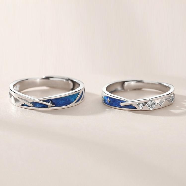 2 Pcs Sea Blue Meteoric Star Couple Rings Wedding Bands Adjustable for Him & Her