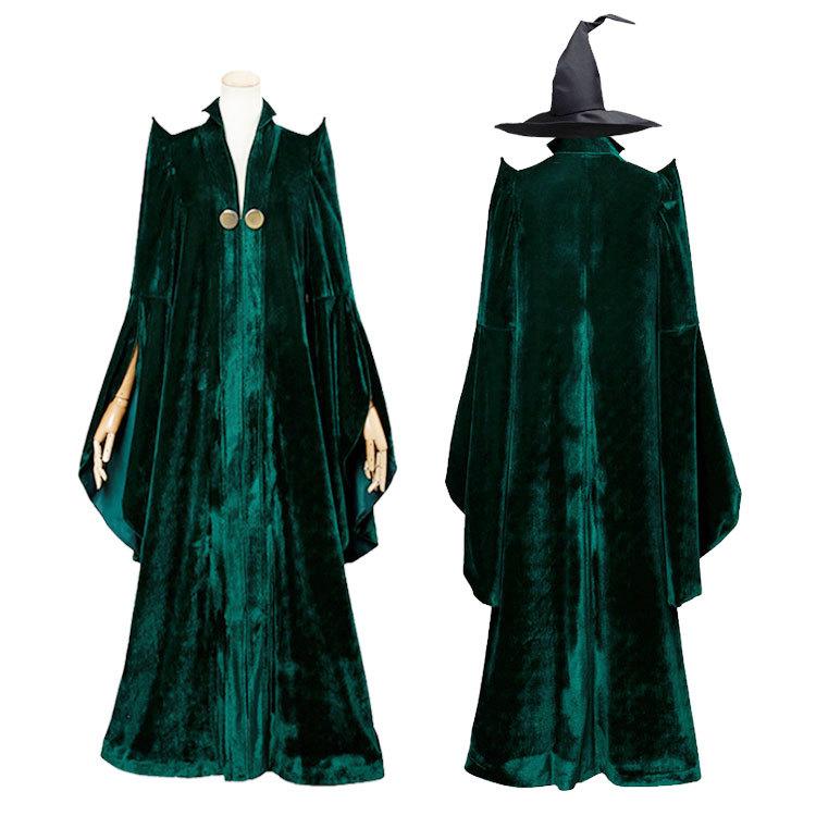 Minerva McGonagall Cosplay Costume Hogwarts Headmistress Robe Halloween Role Play Outfit