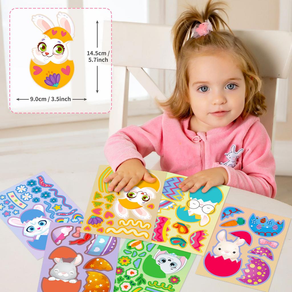6PCS/Pack Easter Day Cartoon Rabbit Egg Stickers Bunny Make A Face Children's DO IT YOURSELF Puzzle Decals Fun Play Learning