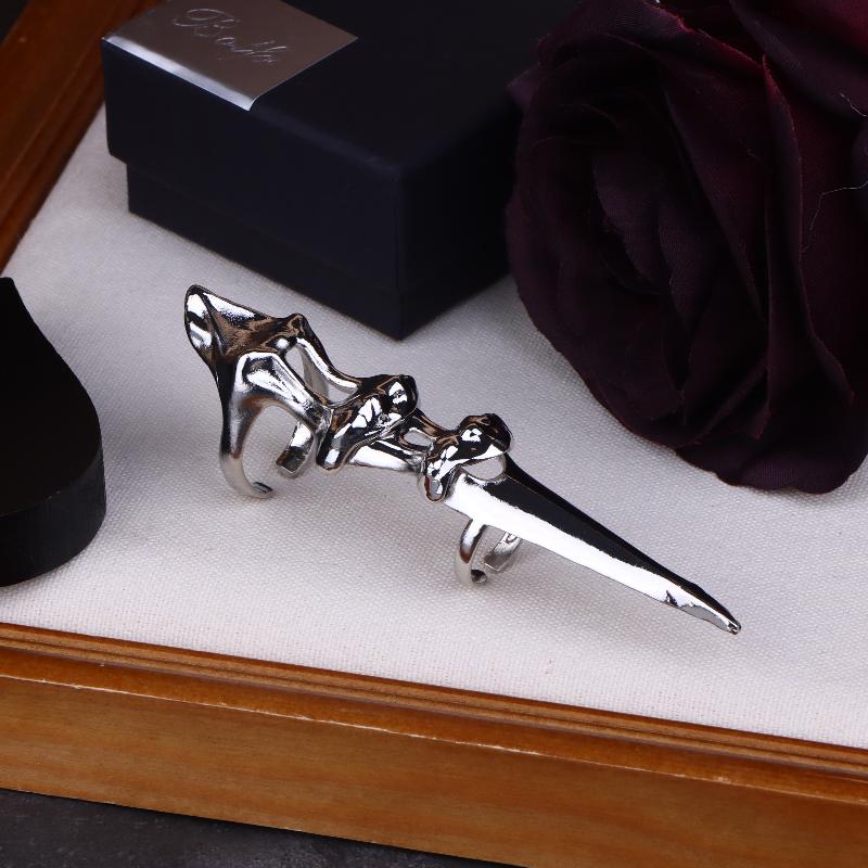 Punk Metal Exoskeleton Index Finger Joint Bone Ring Gothic Rock Machinery Fingertip Ring Long Finger Rings Jewelry Gift