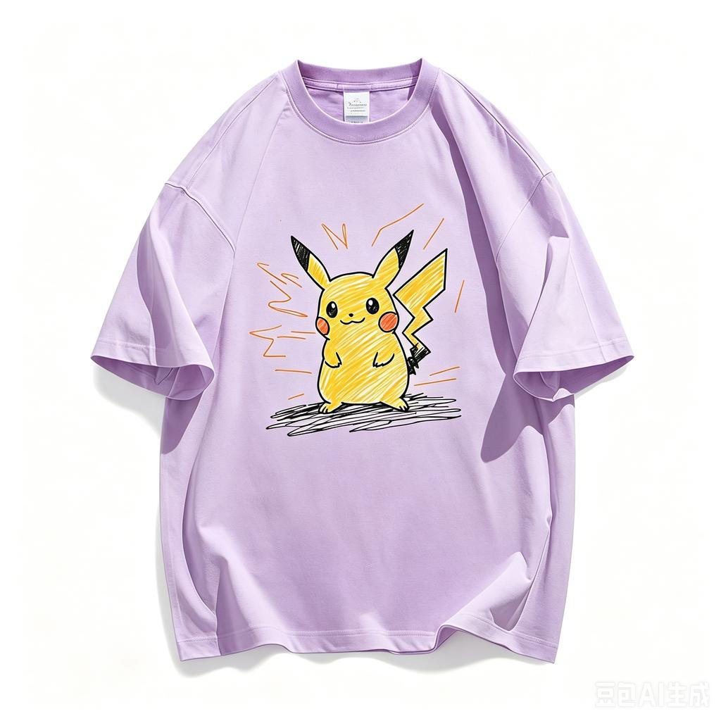 Pok É Mon Pikachu Creative Graffiti Collaboration Short Sleeve T-shirt for Parent Child Summer Pure Cotton Half Sleeve