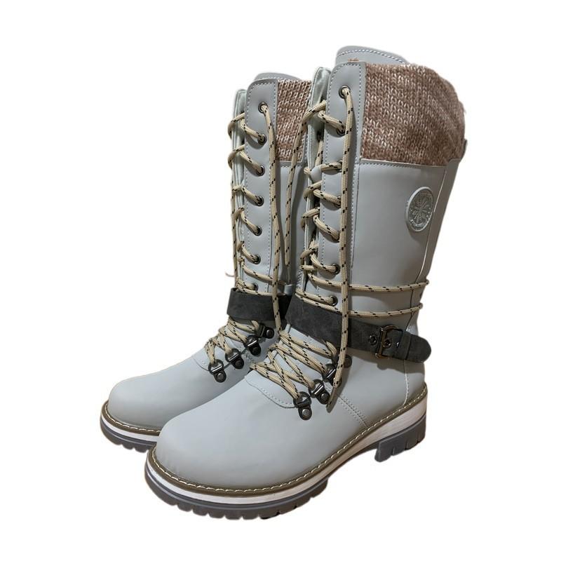 Winter new medium women's boots round head square heel leather buckle wool Martin boots large size snow boots