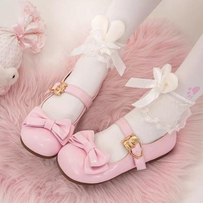 Damskie Buty Słodkie Urocze Kokardka Baleriny Moda Płytki Dekolt Jednokolorowe Buty Mary Jane Klasyczny Okrągły Nosek But Lolita Zapatos Mujer
