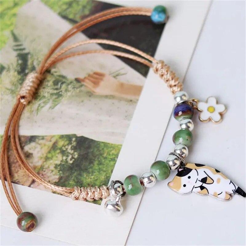 Korean Cute Cartoon Animal Cat Rabbit Flower Bracelet for Girl Kids Women Fashion Charm Student Friendship Bracelets Jewelry