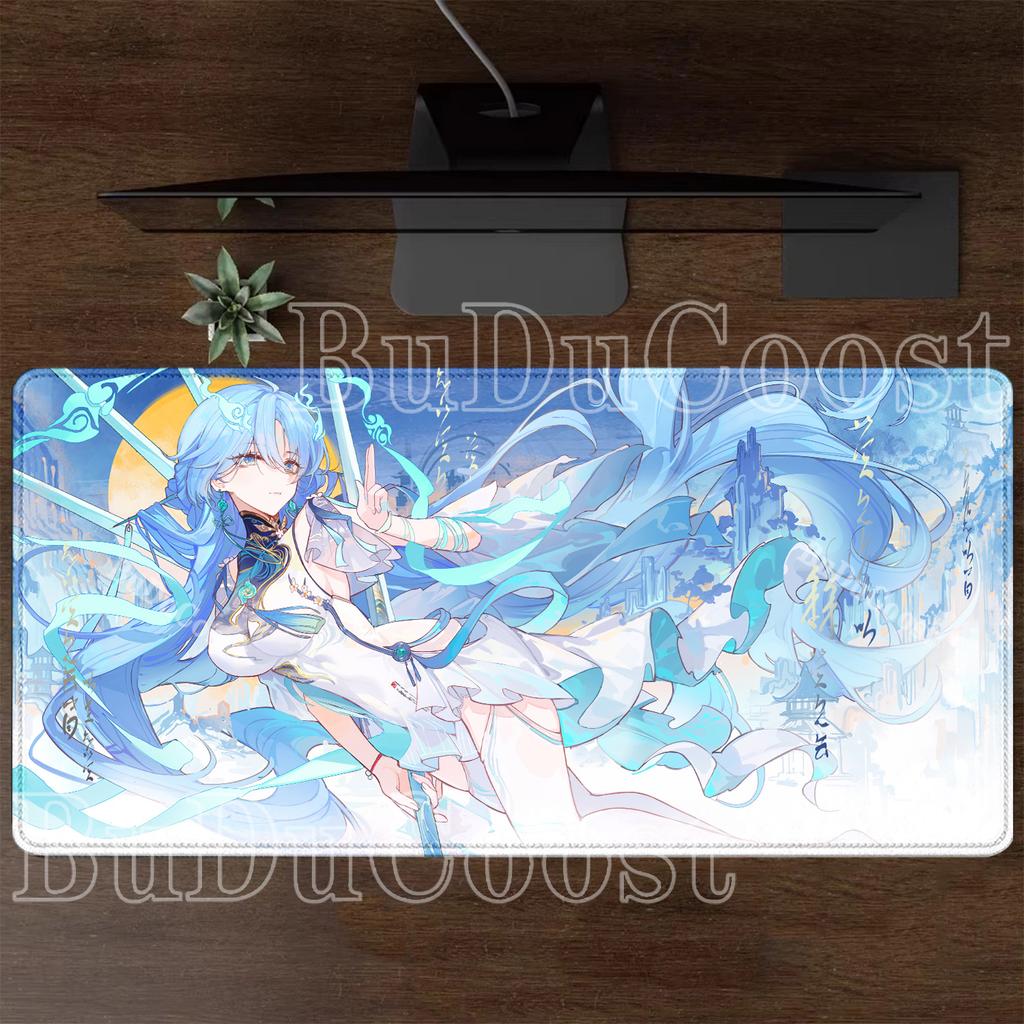 HD Printing Qingxiao Wuthering Waves WuWa Mousepad PC Gaming Keyboard Large Non-slip Base Rubber Desk Mat Anime Sexy Girl Carpet
