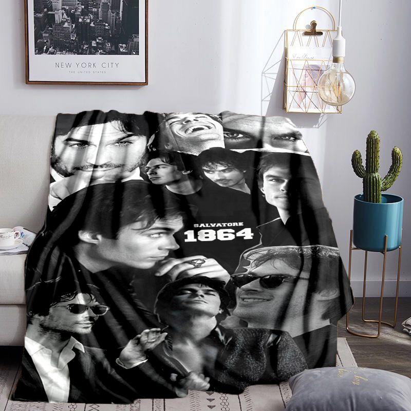 Two Men In Suits Damon Throws Blanket Flannel Blankets Plush for Couch Bed Gifts for Men Women Travel Picnic Blanket Christmas Fan Gifts