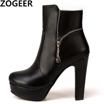 Moda Moda Botines de Mujer Tacones Altos Plataforma Botas de Motociclista Cremallera Amarillo Negro Blanco Zapatos Cortos Femeninos Talla Grande 34- 48