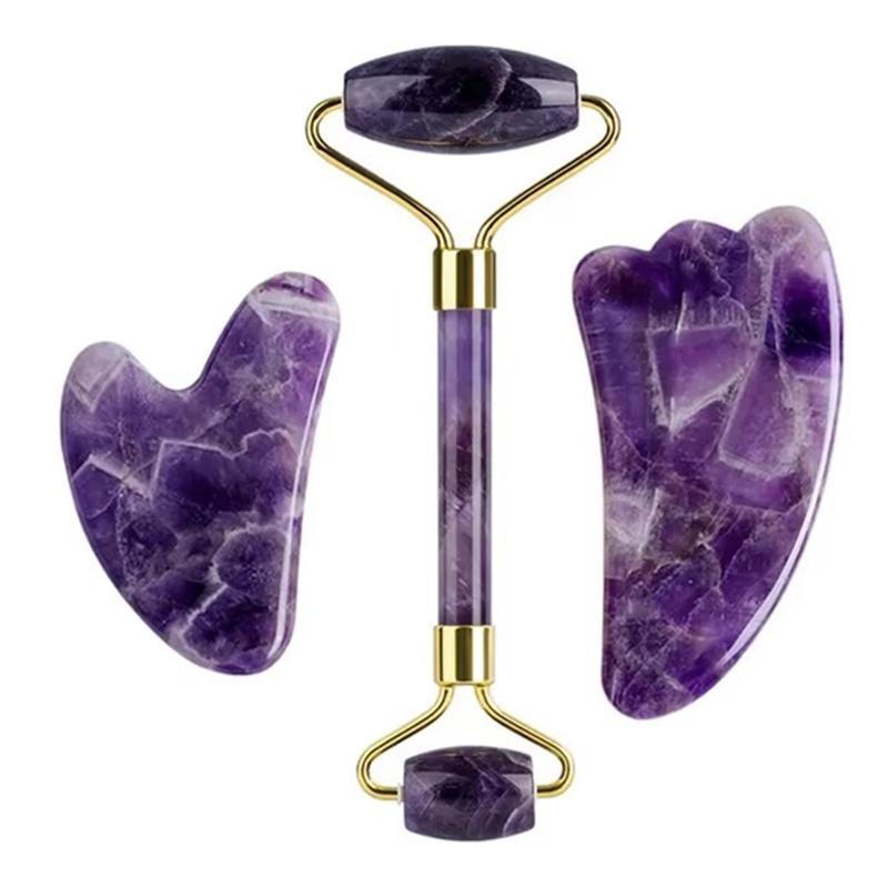 Amethyst Face Jade Massager Jade Roller Gua Sha For Lifting Anti-Wrinkle Acupuncture Beauty Skin Care Gouache Scraper Set