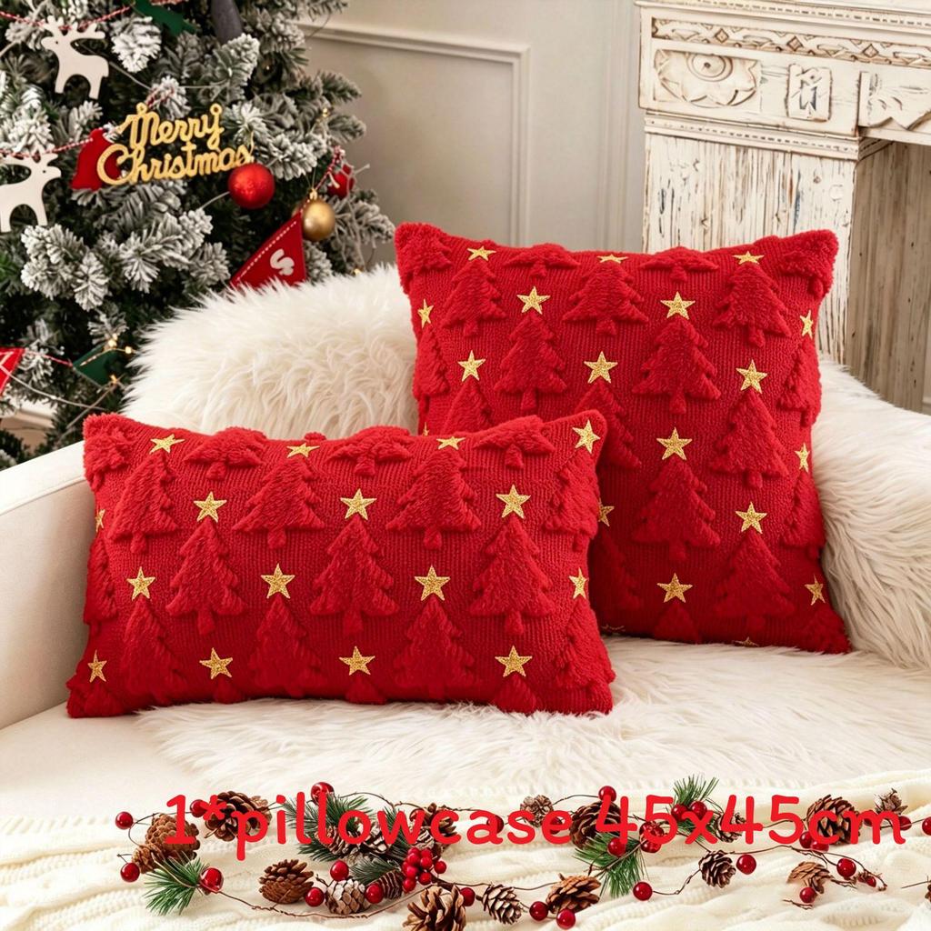 Christmas Plush Pillow Cover With Geometric Snowflake Design For Home Decor And Gift