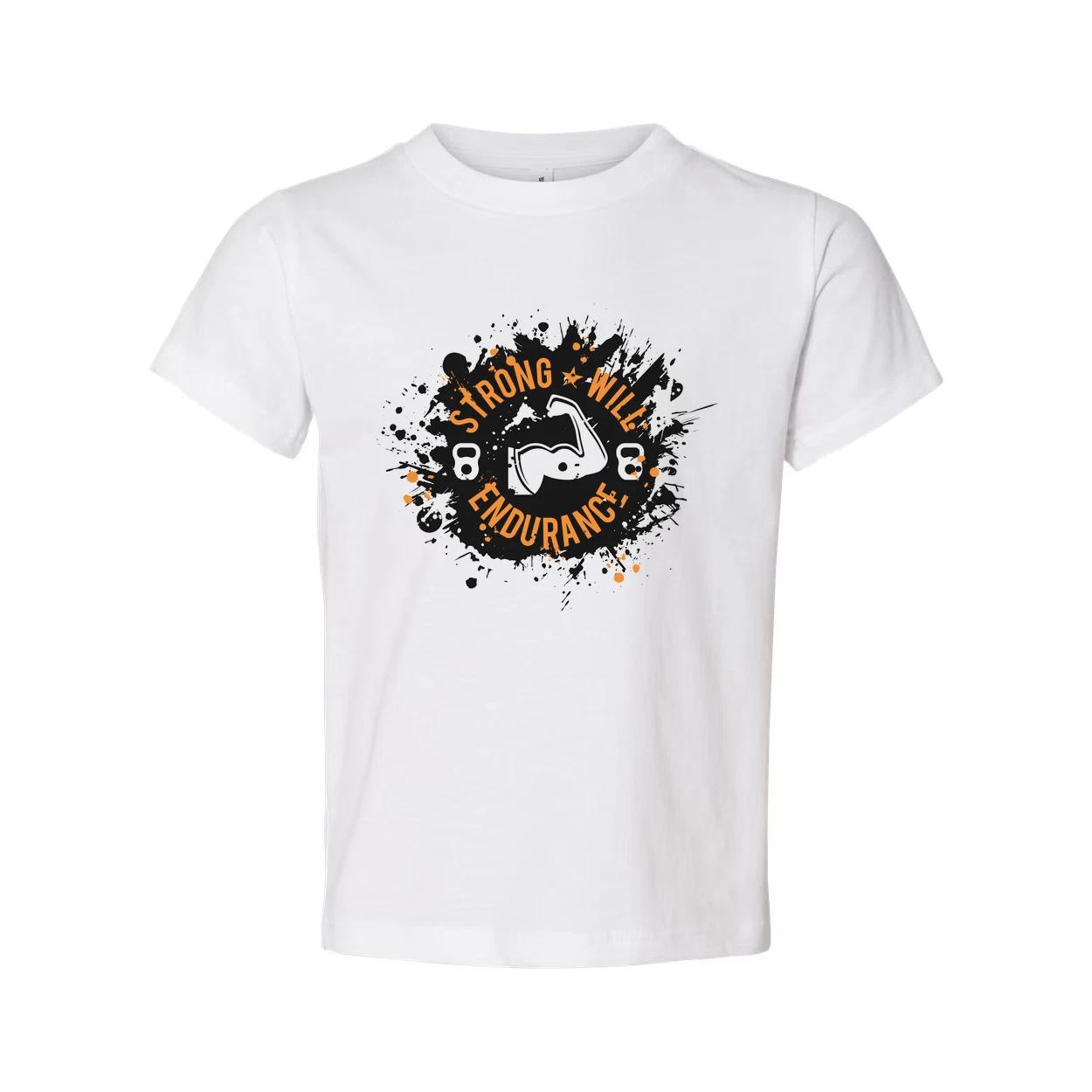 

Unisex Short Sleeve T Shirt With Strong Will Endurance Graphic Logo In Black And XL