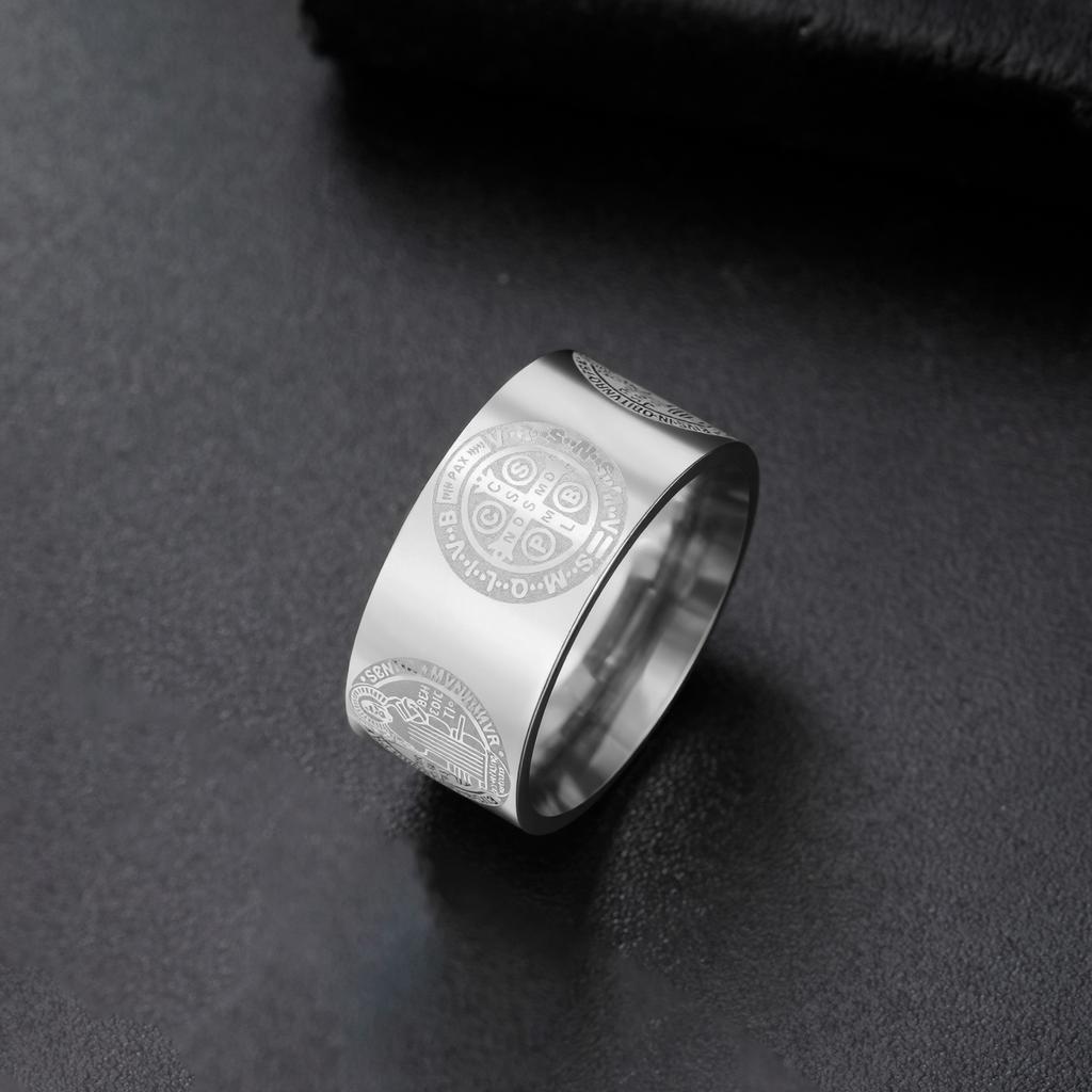 LIKGREAT Stainless Steel Saint Benedict Ring For Women Men Catholic Christian Amulet Punk Jewelry Valentine's Day Gift Wholesale