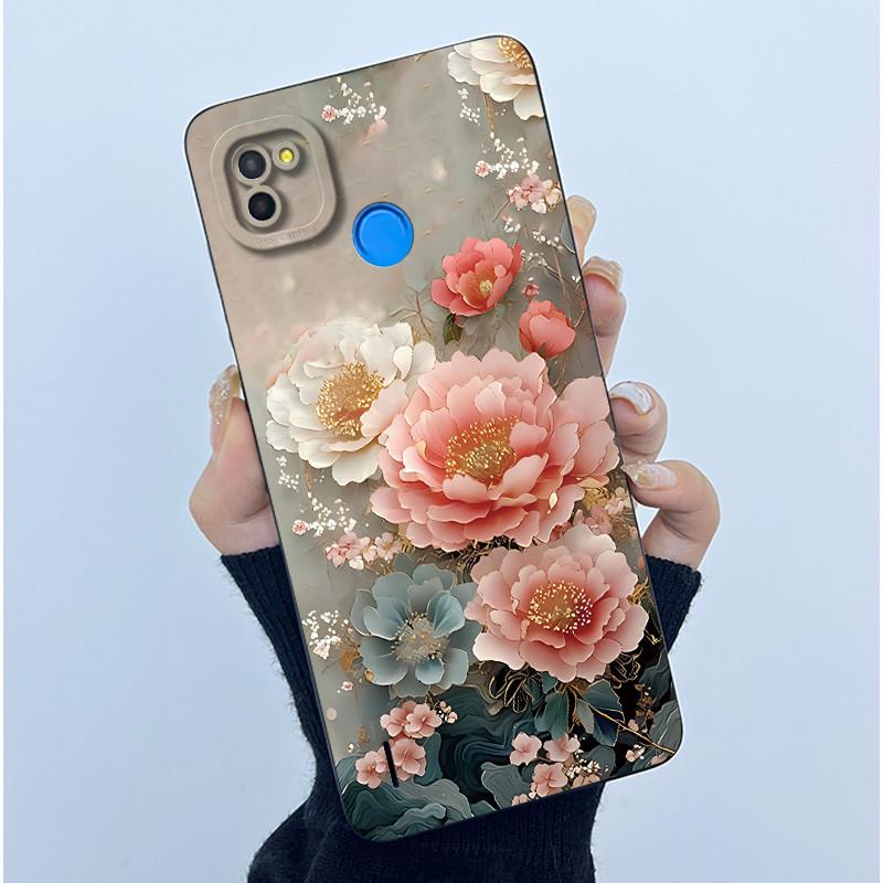 For Tecno Pop 4 Lte Case Liquid Silicone Fashion Simplicity Oil Painting Floral Back Cover For Techno Pop4 Air Phone Case BC1s