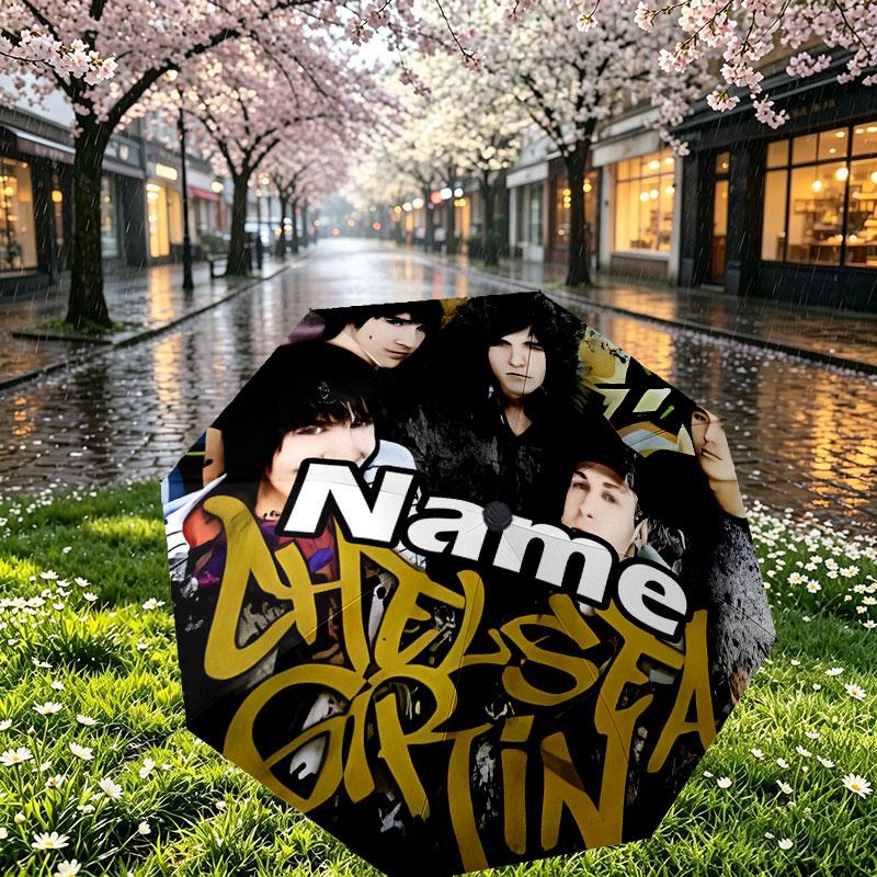 Custom Name Personalized Bring Me the Horizon Print Umbrella, Auto Open Close, 8‑Rib Sturdy Frame, Commute Camping Hiking Use, Birthday Gift