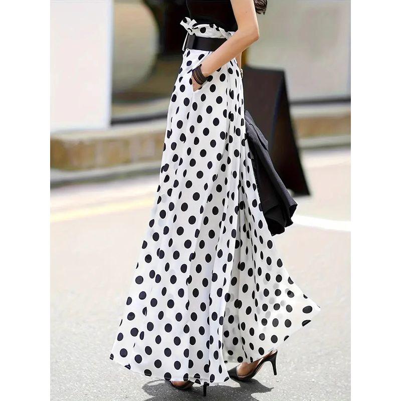 Wave Point High Waisted Loose Pants Women Polka-Dot High Waist Loose Waistband Pants